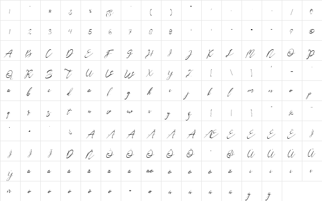Cherella Bold Regular  glyph index