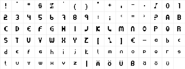 Datacut Regular  glyph index