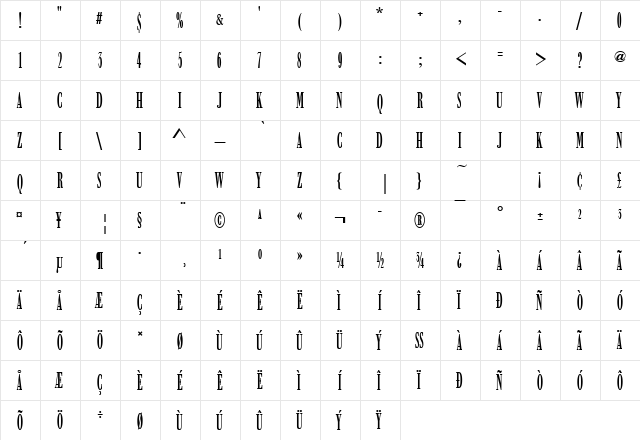 WalbaumBucComDMed Regular  glyph index
