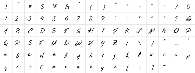 Brushers Hands Regular  glyph index