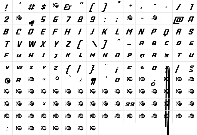 Tunning Demo Oxide Bold  glyph index