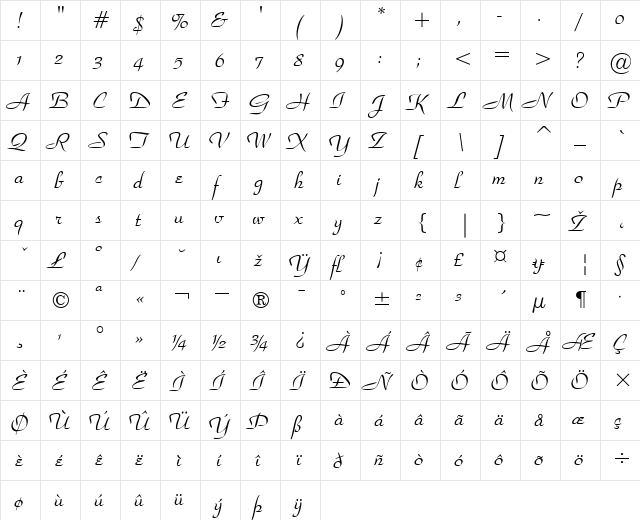 ParkAvenue Regular  glyph index