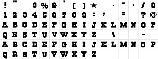 Damen Regular  glyph index