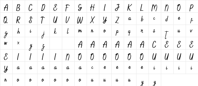 Chameetademo Regular  glyph index