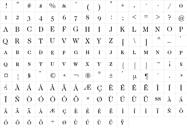 Caslon Two TwentyFour Expert BQ Regular  glyph index
