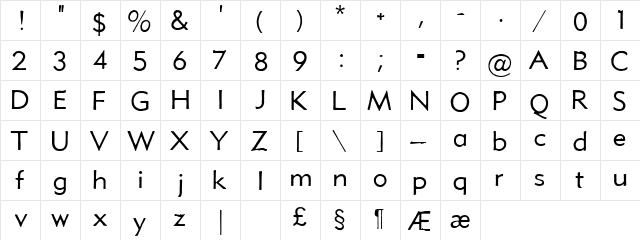 Metro Lite HPLHS  glyph index