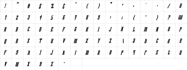 Westminster NDP Italic  glyph index