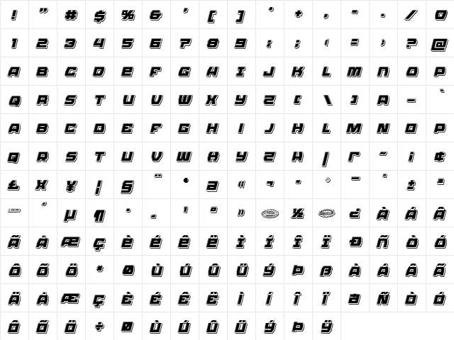 Olympic Carrier Punch Italic Italic  glyph index