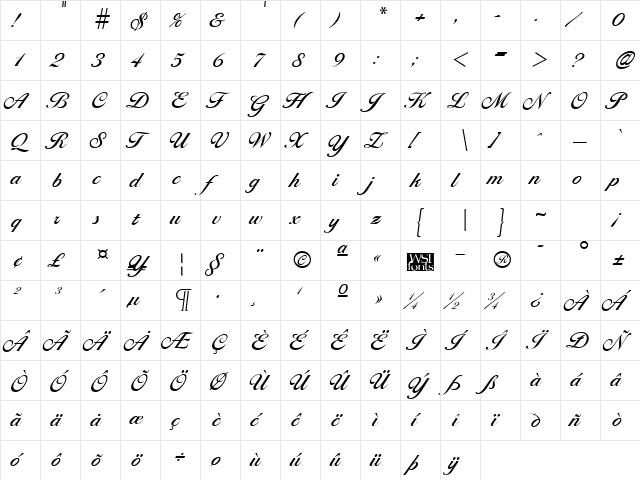 Larissa Regular  glyph index
