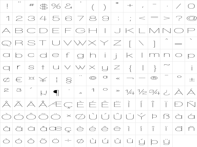 Walkway UltraExpand Regular  glyph index