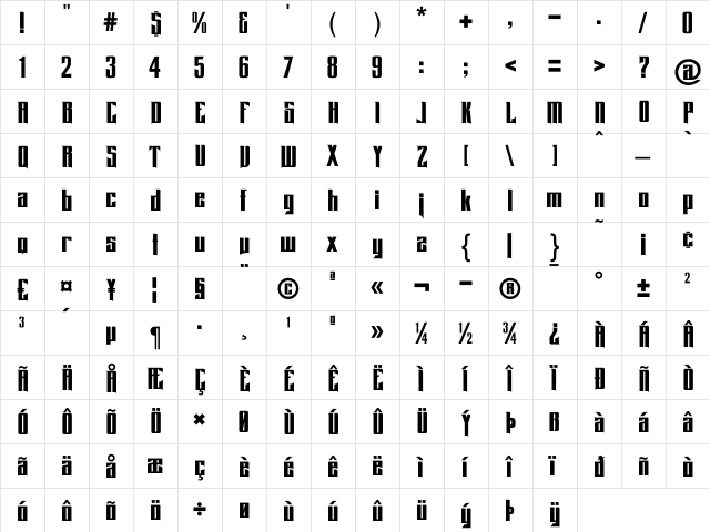 QueensSquare Regular  glyph index