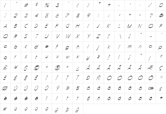 FZ BASIC 20 HOLLOW ITALIC Normal  glyph index
