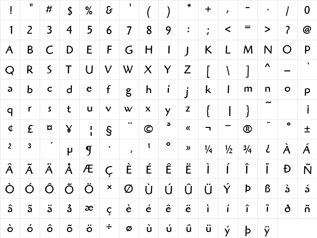 HighlanderITC-Book Book  glyph index