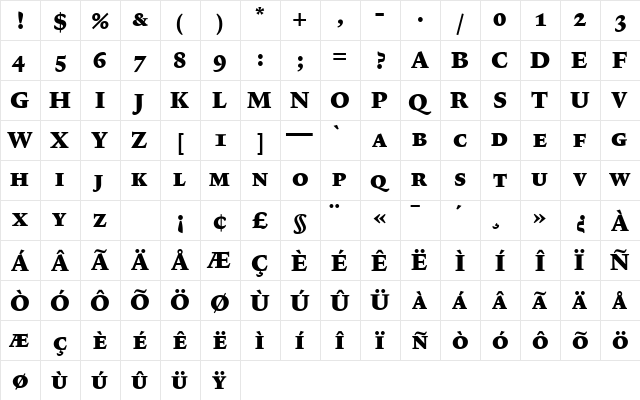 Lexicon No1 Roman F Exp  glyph index