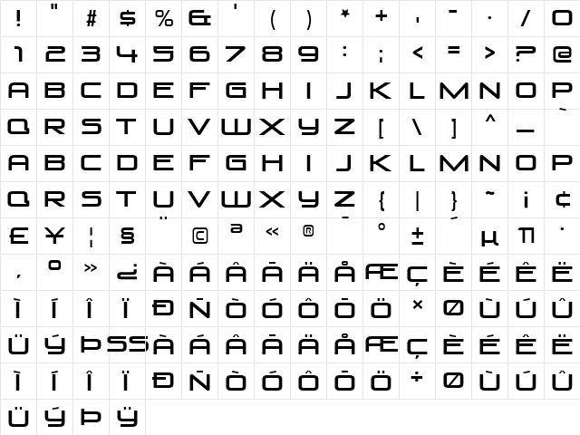 Venus Rising Regular  glyph index