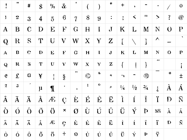 Dirty31 Becker Regular  glyph index