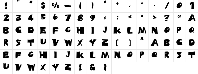 Big Truck Regular  glyph index