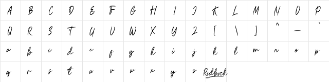 Redbock Regular  glyph index