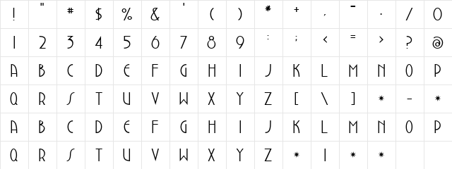 DustbowlClementine Regular  glyph index
