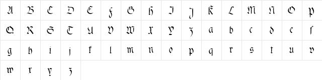 fracta Regular  glyph index