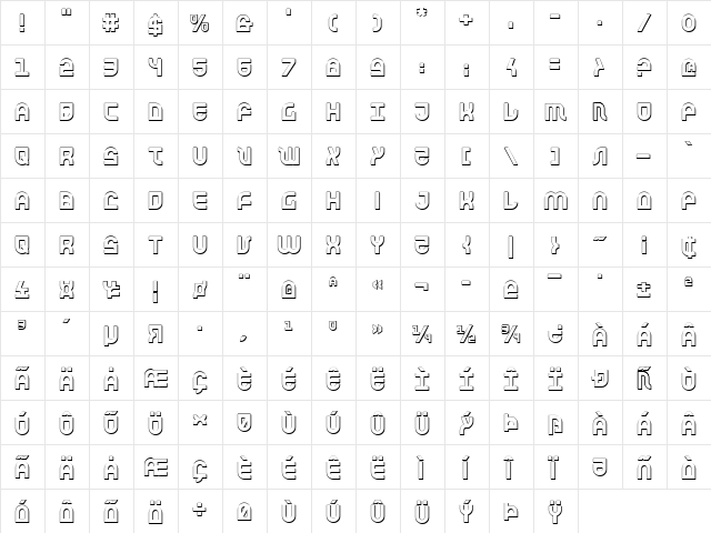 Trek Trooper 3D Regular  glyph index