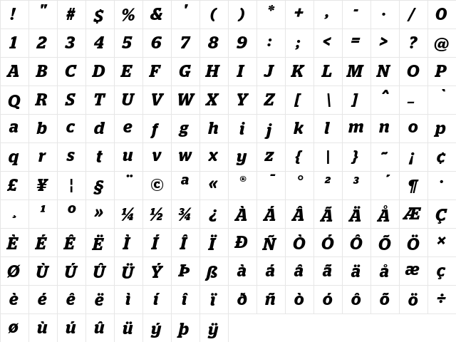 Stag Semibold Italic  glyph index