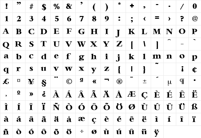 Bernstein-Serial-ExtraBold Regular  glyph index