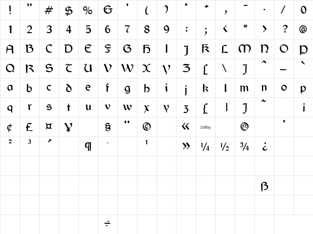 Nightfall 1 Regular  glyph index
