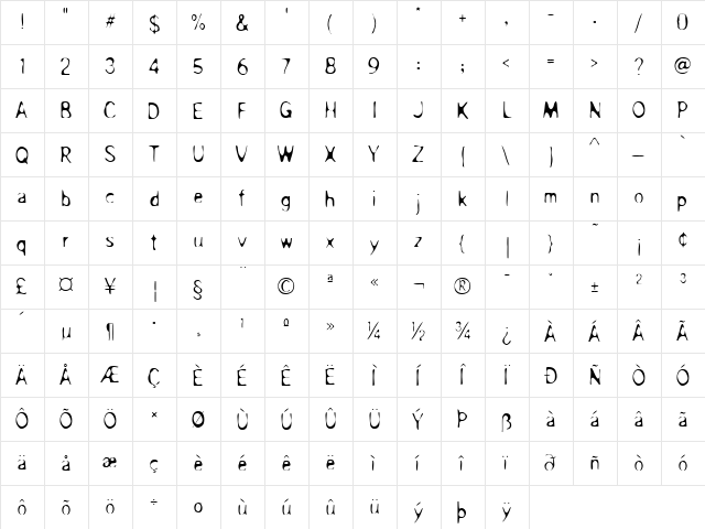 OverprintICG Light  glyph index
