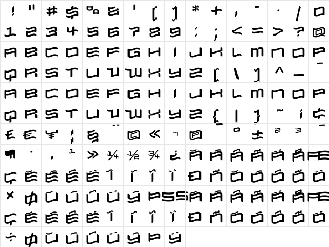 Modell Envelo Regular  glyph index