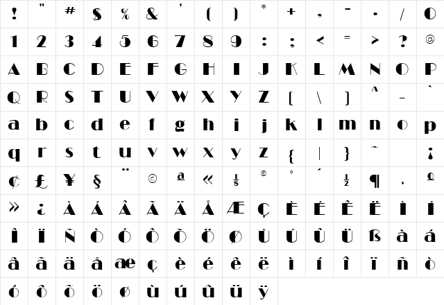 Rickover Regular  glyph index