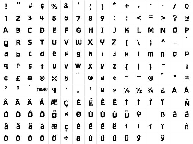 Lavaman Medium  glyph index