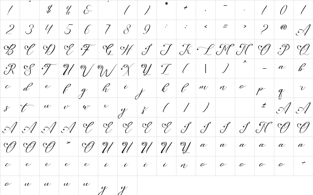 Leslie Dawn Star Regular  glyph index