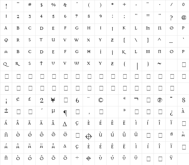 MasonSuper Medium  glyph index