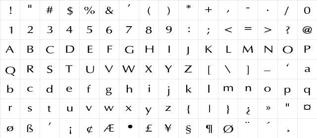 Optima-Thin Wd Regular  glyph index