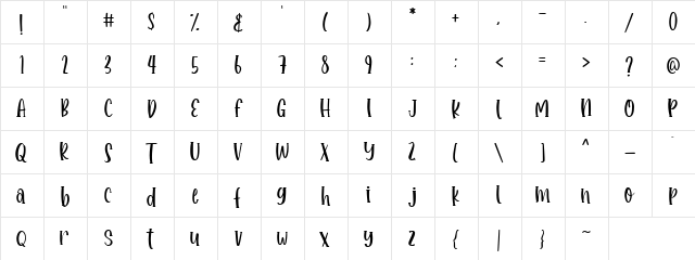 Roomeria Regular  glyph index
