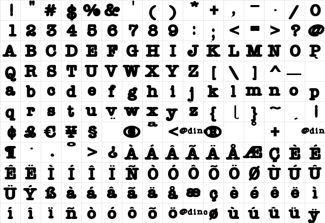 TypeToyNight Regular  glyph index