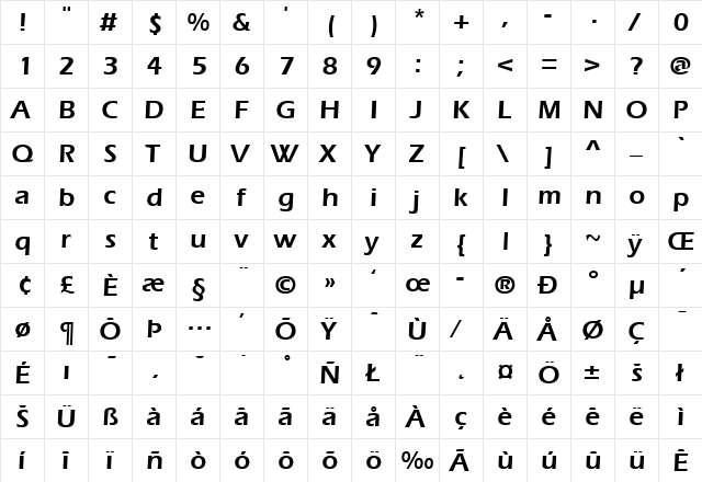 ItcEras-Demi Regular  glyph index