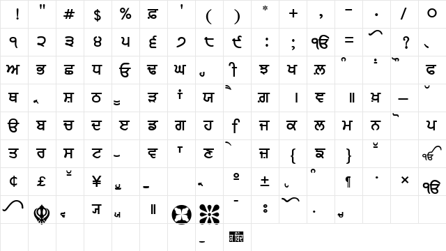 AmrLipiHeavy Regular  glyph index