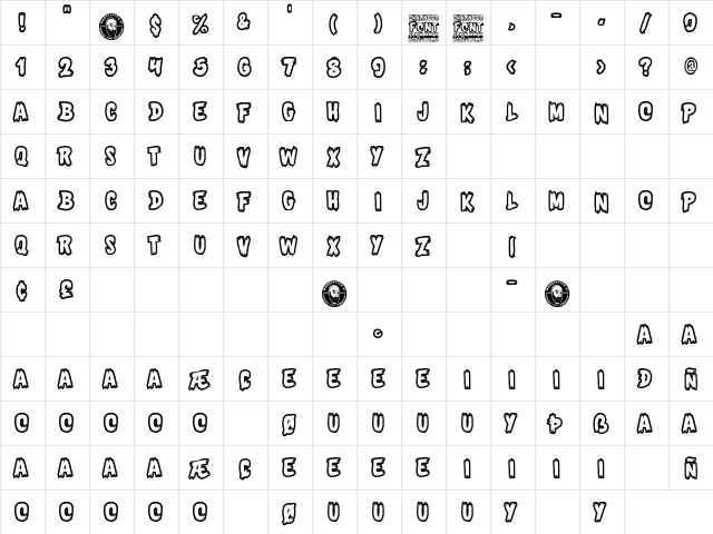 Charnego Regular  glyph index