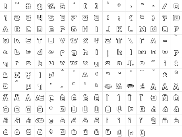 USAngel Engraved Regular  glyph index