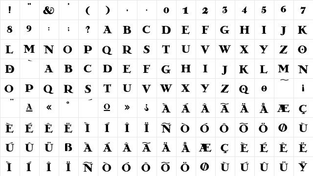 GrecoDeco Solid  glyph index