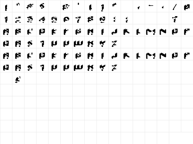 Wash 99 Regular  glyph index