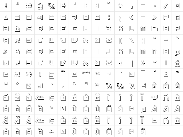 Uno Estado 3D Regular  glyph index