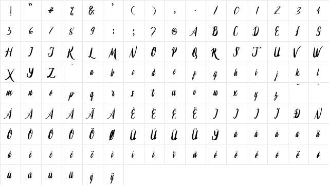 Lambaretta Regular  glyph index