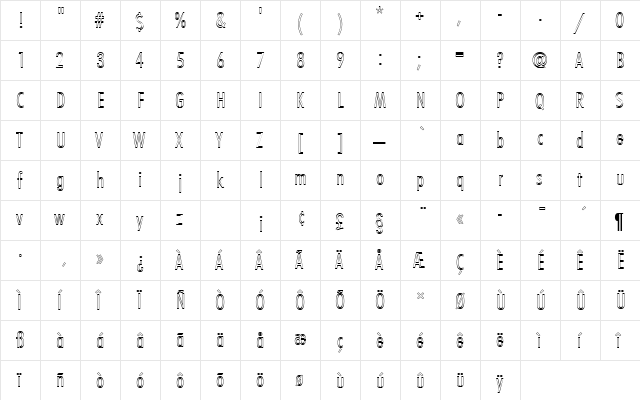 FuturaTLigConOu1 Regular  glyph index