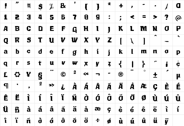 F2FMekanikAmente LT Std Regular  glyph index