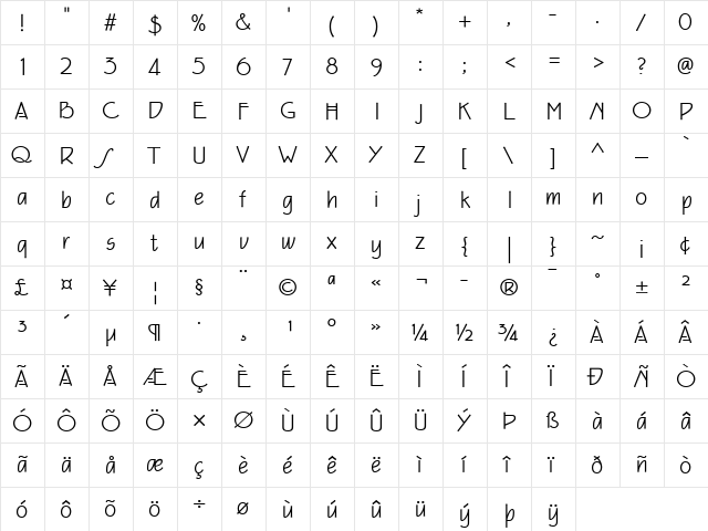 EaglefeatherInformal Regular  glyph index