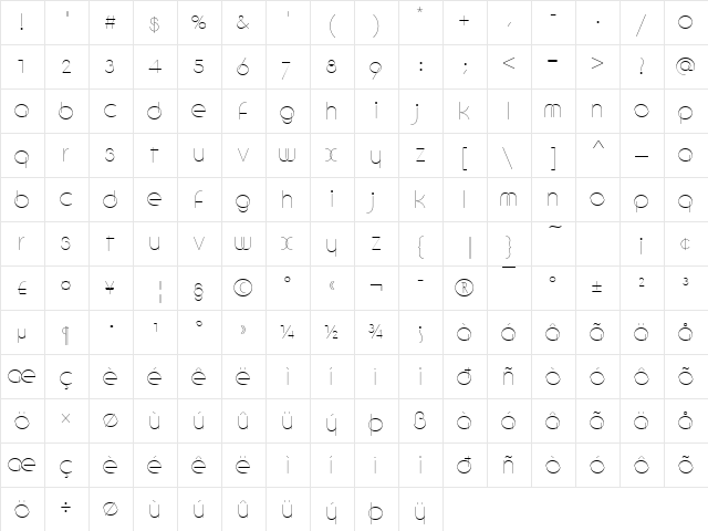 CircleD Regular  glyph index