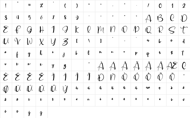 lovelovely Regular  glyph index